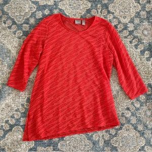 Chico's Women’s Shirt Uptown Orange Semi-sheer Burnout Mesh Top Size 1 (8/10)